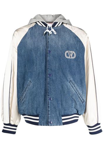 Valentino panelled hooded bomber jacket - Blue