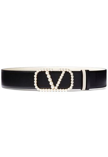 Valentino Garavani VLogo faux-pearl leather belt - Black