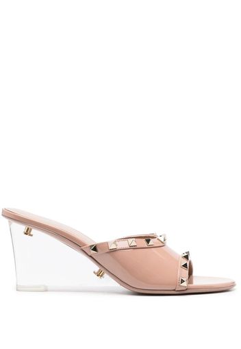 Valentino Garavani 80mm Rockstud patent leather mules - Neutrals