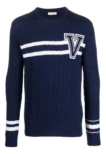 Valentino Garavani embroidered-logo striped wool jumper - Blue