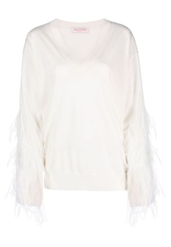 Valentino Garavani feather-detail wool jumper - Neutrals