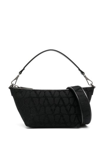 Valentino Garavani Toile Iconographe leather-trim shoulder bag - Black