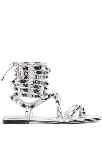 Valentino Garavani Rockstud Gladiator metallic leather sandals - Silver