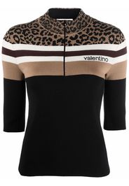 Valentino leopard print panel half-zip jumper - Black