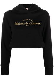 Valentino embroidered-logo cropped hoodie - Black