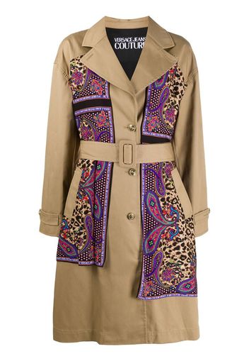 paisley leopard accent trench coat