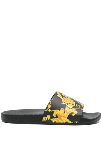 Versace Jeans Couture logo-print slip-on slides - Black