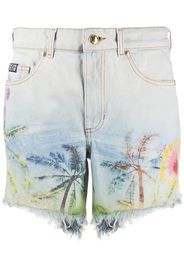 palm-print denim shorts