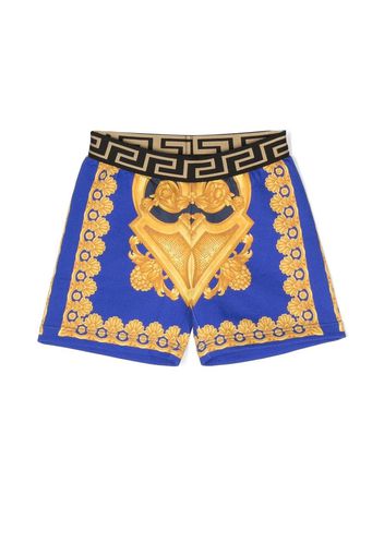 Versace Kids Barocco-print cotton shorts - Blue