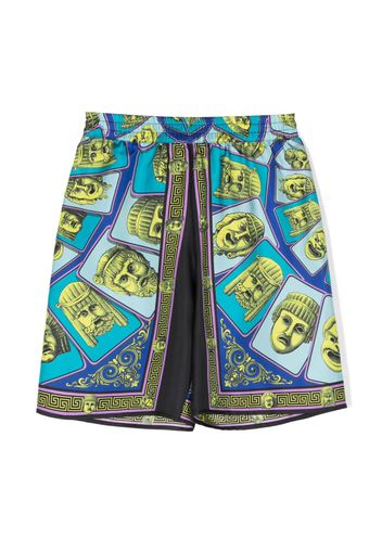 Versace Kids Le Maschere-print silk shorts - Green