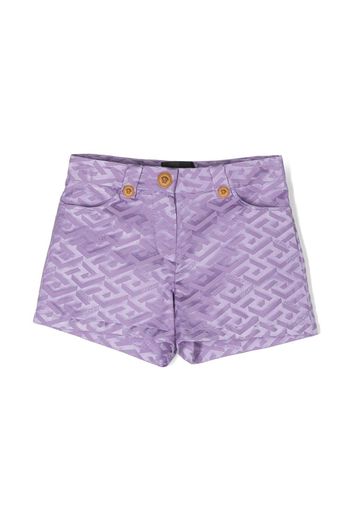 Versace Kids La Greca logo-jacquard shorts - Purple