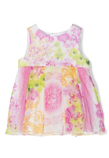 Versace Kids Barocco-print cotton-silk dress - White