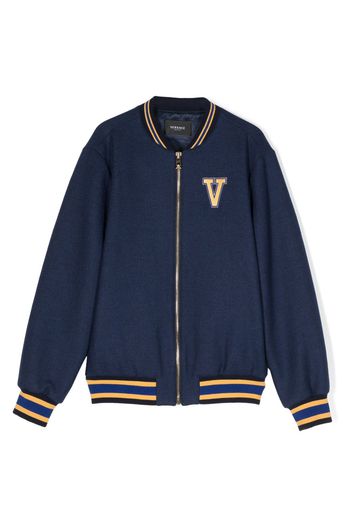 Versace Kids logo-patch bomber jacket - Blue