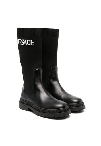 Versace Kids logo-print knee-high boots - Black