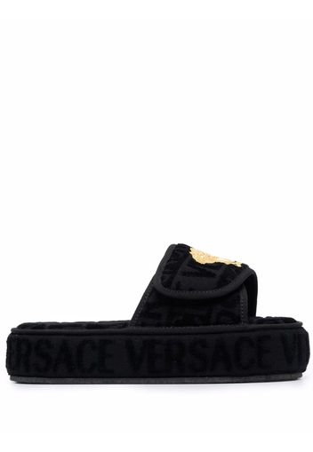 Versace embossed logo platform slides - Black