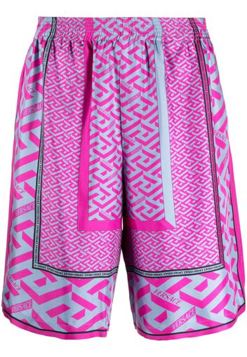 Versace La Greca panelled-print Bermuda shorts - Pink