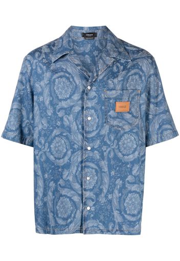 Versace floral print spread collar cotton shirt - Blue