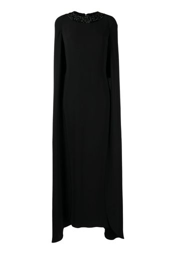 Versace Greca crystal-embellished cape silk dress - Black