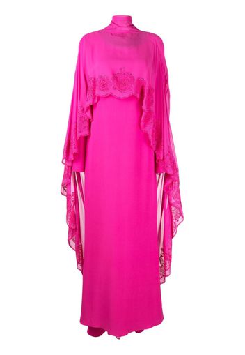 Versace Greca rhinestone-embellishment cape silk dress - Pink