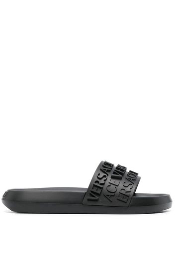 Versace logo strap flat slides - Black