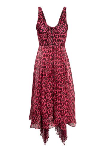 Versace logo-print asymmetric-hem silk dress - Pink