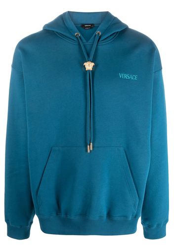 Versace Medusa-drawstring rib-trimmed hoodie - Blue