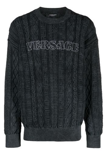 Versace logo-embroidered crew neck jumper - Black