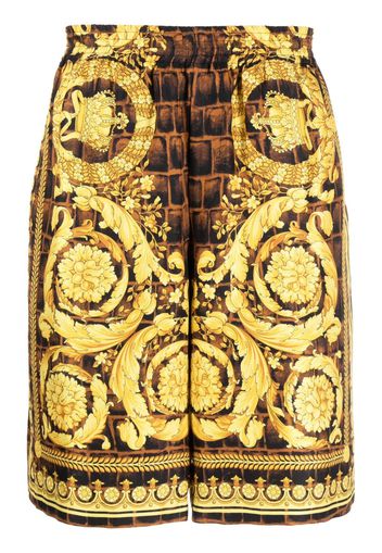 Versace Barocco-print silk shorts - Brown