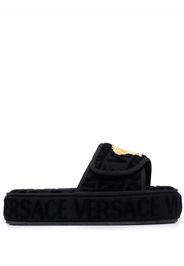 Versace embossed logo platform slides - Black