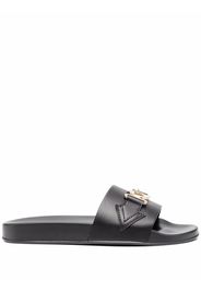 Versace logo-plaque leather sliders - Black