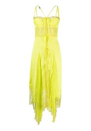 Versace sheer-lace asymmetric satin dress - Yellow