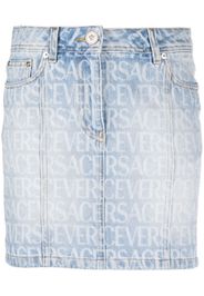 Versace Allover logo-print denim skirt - Blue