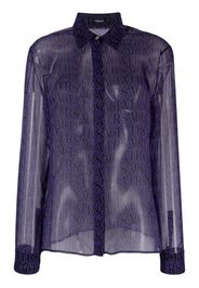 Versace logo-print semi-sheer silk shirt - Purple