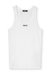 Versace logo-embroidered ribbed tank top - White