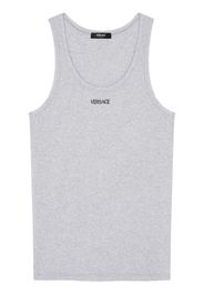 Versace logo-embroidered ribbed tank top - Grey