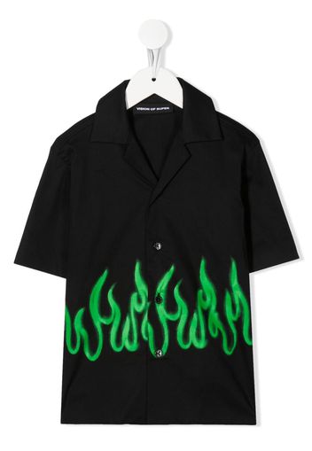 Vision Of Super Kids flame-print cotton shirt - Black