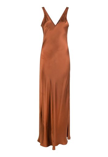 VOZ V-neck silk long dress - Brown