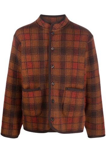 White Mountaineering checked band-collar cardi-coat - Brown