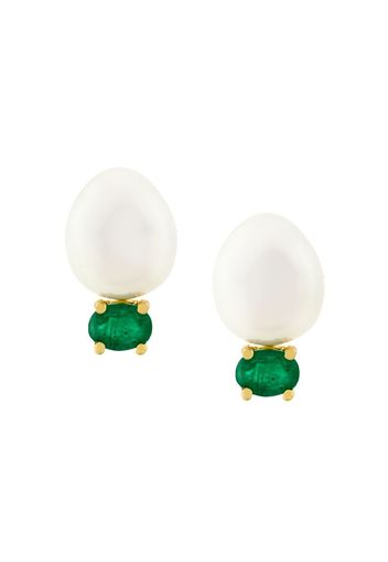 Wouters & Hendrix Gold 18kt gold, pearl and emerald stud earrings - Multicolour