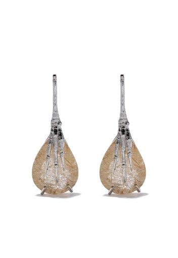 Wouters & Hendrix Gold 18kt gold quartz claw rutilated earrings - White Gold