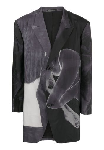 Yohji Yamamoto graphic-print single-breasted blazer - Grey