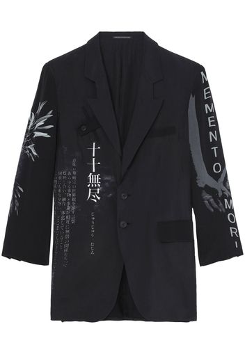 Yohji Yamamoto graphic-print button-up silk blazer - Black