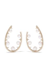 18kt yellow gold diamond pearl Sleek hoop earrings