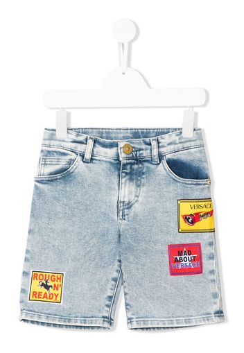 multi-patch denim shorts