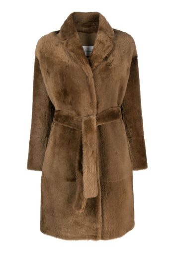 Yves Salomon shearling belted single-breasted coat - Brown