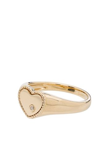 9K yellow gold diamond heart signet ring