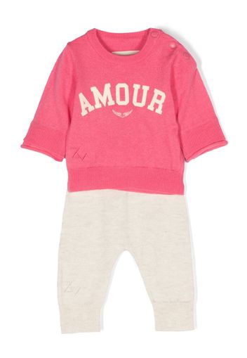 Zadig & Voltaire Kids Amour-print knitted trouser set - Pink