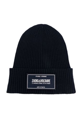 Zadig & Voltaire Kids embroidered-logo beanie hat - Blue