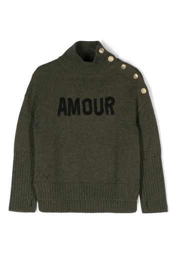 Zadig & Voltaire Kids slogan-print knitted jumper - Green