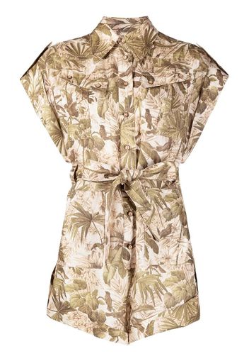 leaf-print linen playsuit